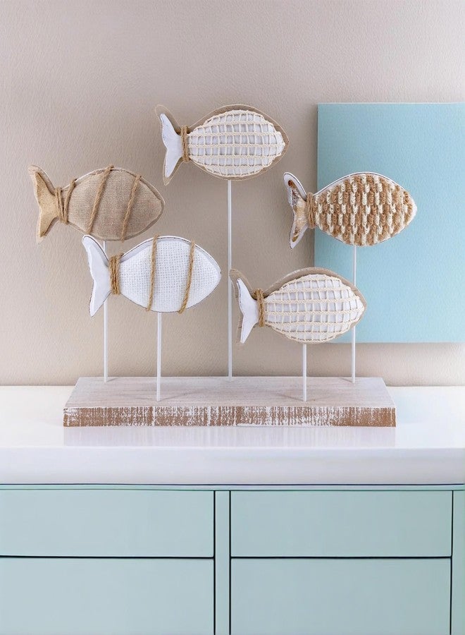 NAUTIMALL Wooden Fish Figurines with Jute Rope and Cotton String, Fish Sculpture Statues for Home Decoration, Table Top Nautical Decor for Living Room, Bedroom, Beachhouse Home Decor (JuteFish-5) - Image 5